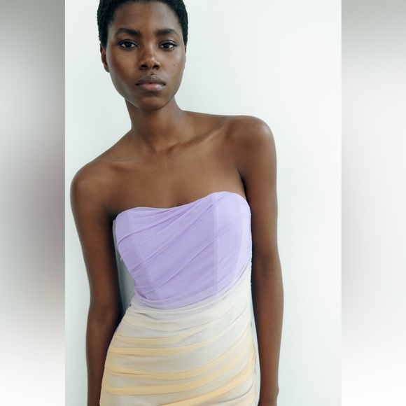 Zara STRAPLESS TULLE DRESS. Lilac. Size M. New with Tags. - Picture 2 of 8